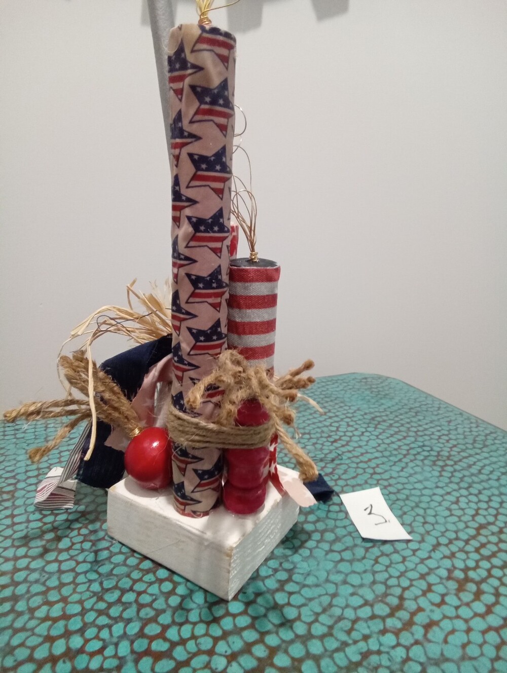 Patriotic Handcrafted Americana Fireworks Red, White & Blue Rustic Holiday Décor